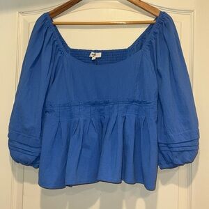 Entro Blue Baby-Doll Top with Billowy Sleeve and Ruffles